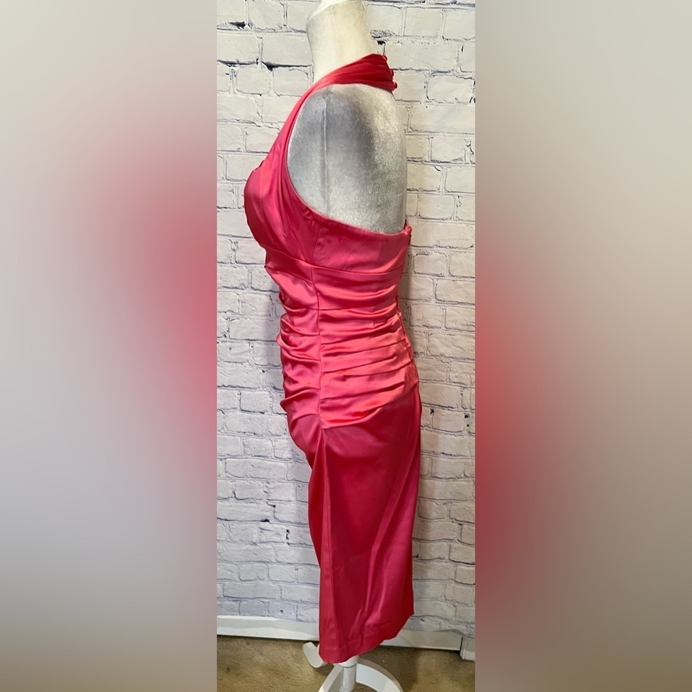 Suzi Chin for Maggy Boutique Pink Midi Halter Rouched Stretch Dress Size 8 - Picture 3 of 7